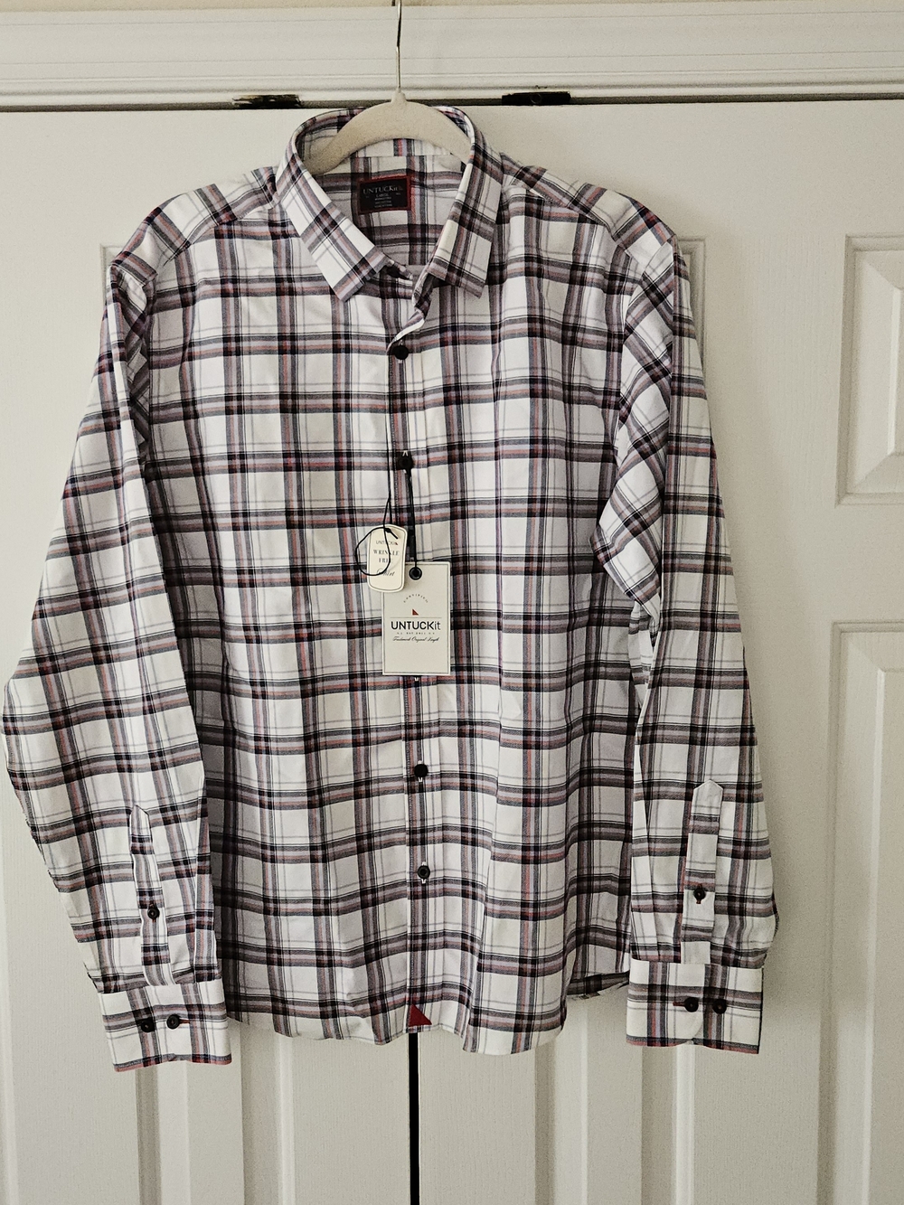 NWT UNTUCKit BARON-WF Men's L Regular Plaid Cotton Wrinkle Resistant Shirt UT-14